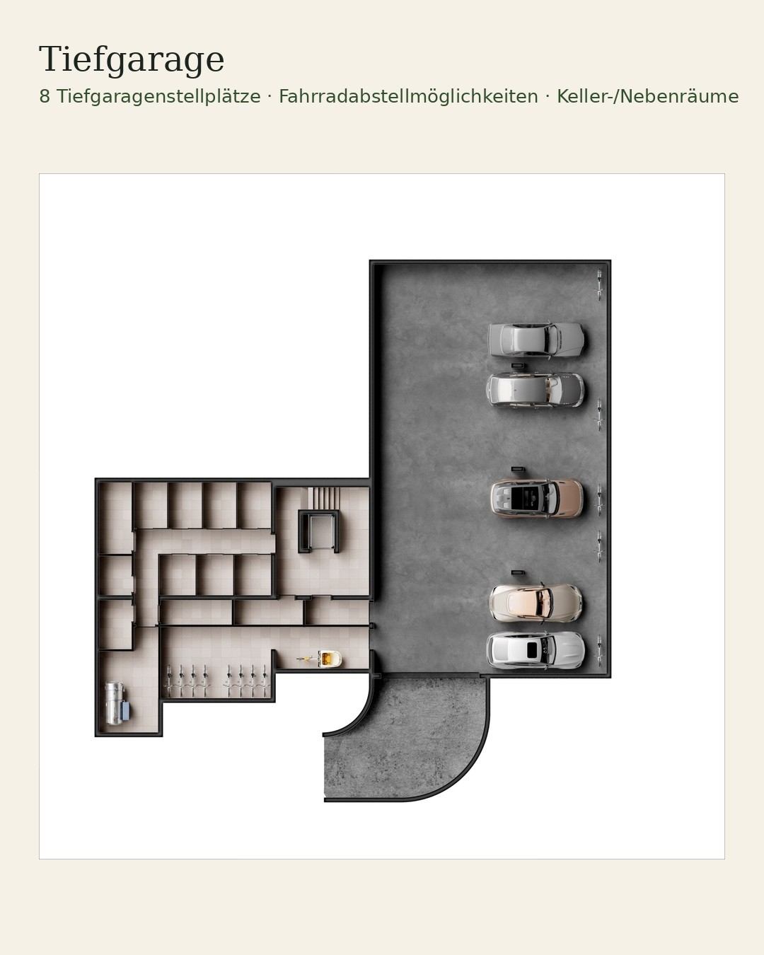 Grundriss Tiefgarage mit 8 Stellplätzen